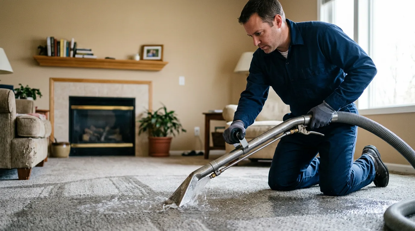 Water damage restoration technician working near Plum City, WI